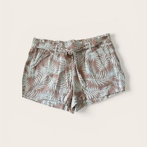 Tropical Leaf Print Tie-Waist Women's Shorts - Taupe